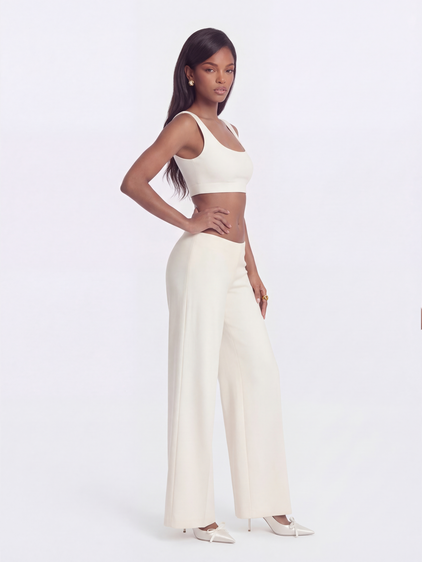 Juliette Textured Wide-Leg White Tailored Pants