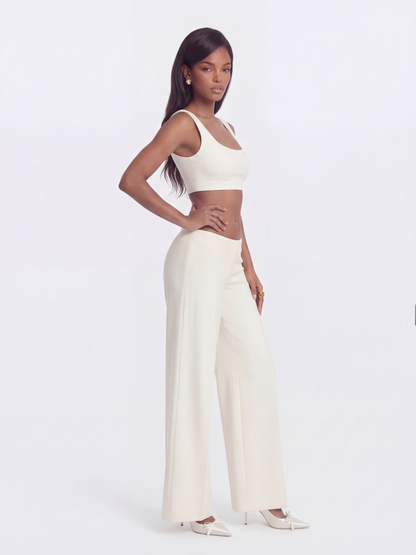 Juliette Textured Wide-Leg White Tailored Pants
