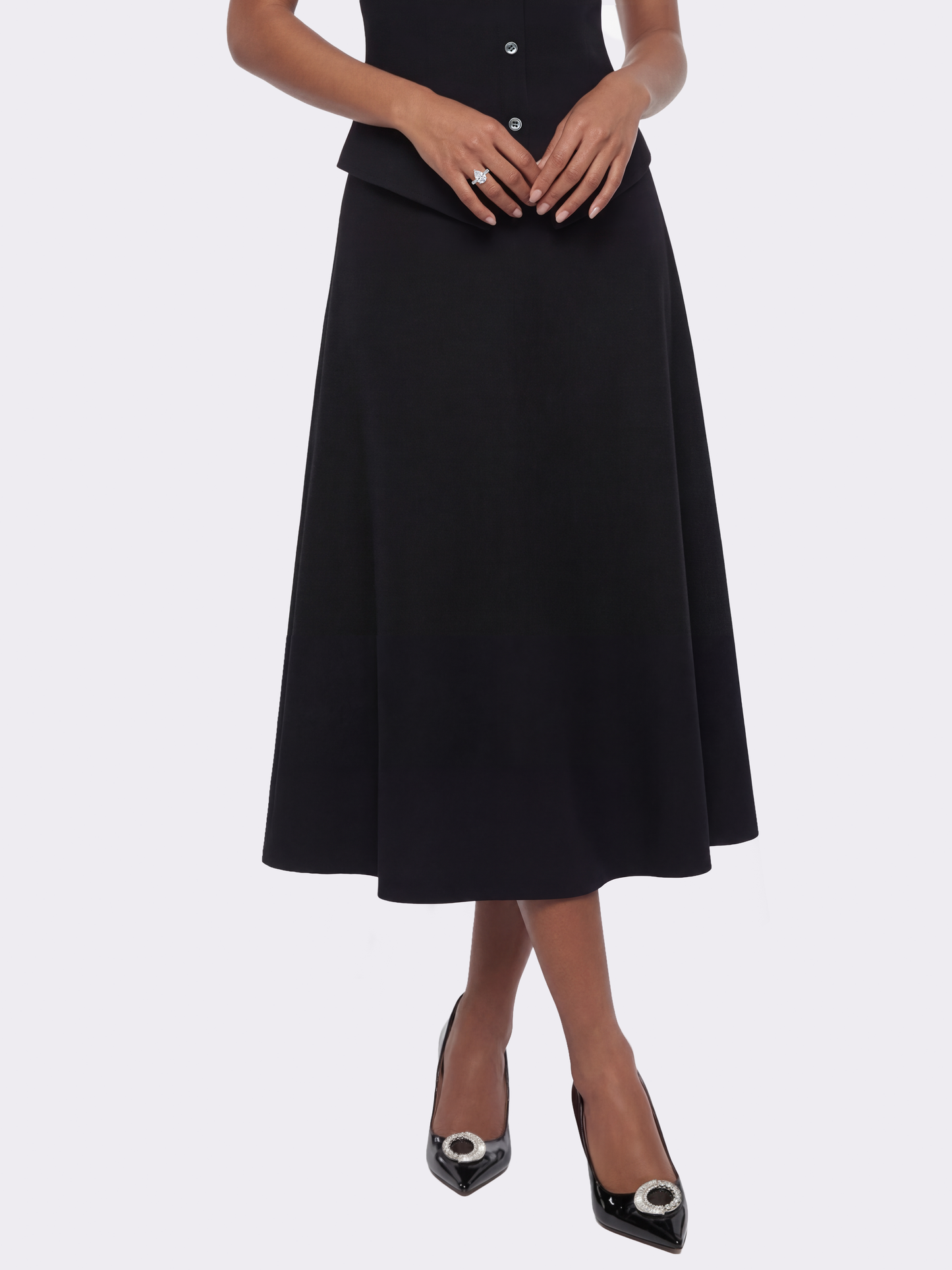 Natalia Tailored A-Line Black Midi Skirt
