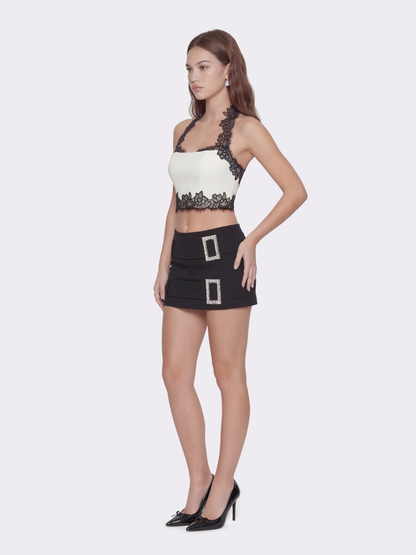 Daniela Lace Halter Ivory Acetate Top