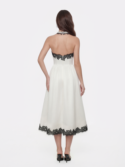 Chantal Lace Halter Ivory Acetate Maxi Dress
