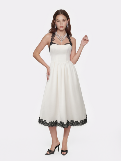 Chantal Lace Halter Ivory Acetate Maxi Dress