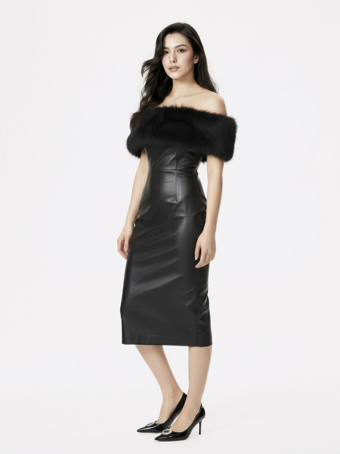 Gabrielle Fur Maxi Dress (Black)