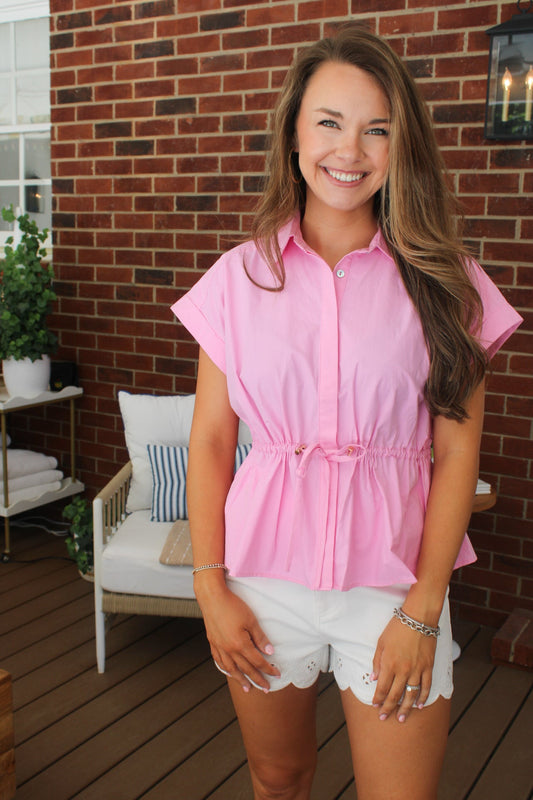 Camille Cinch Waist Button Down