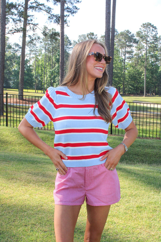 Cora Striped Puff Sleeve Knit Top