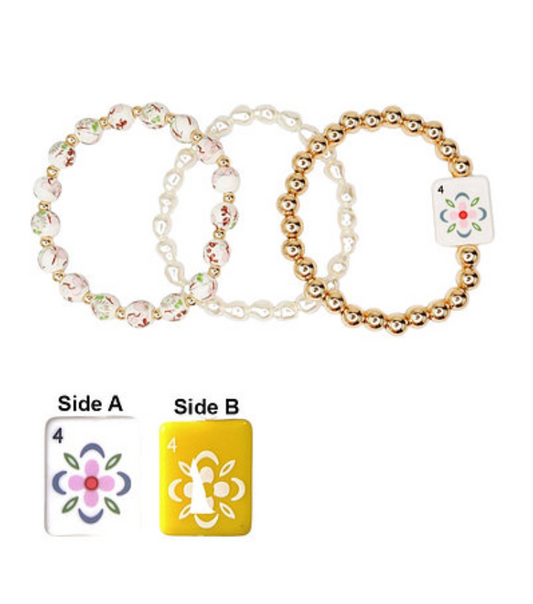 3 Row Pearl w/Mahjong Bracelet