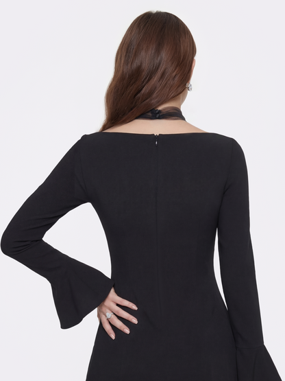 Alessandra Deep V Black Mini Dress