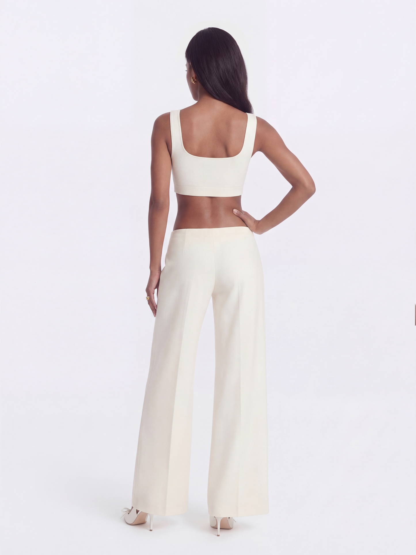 Juliette Textured Wide-Leg White Tailored Pants
