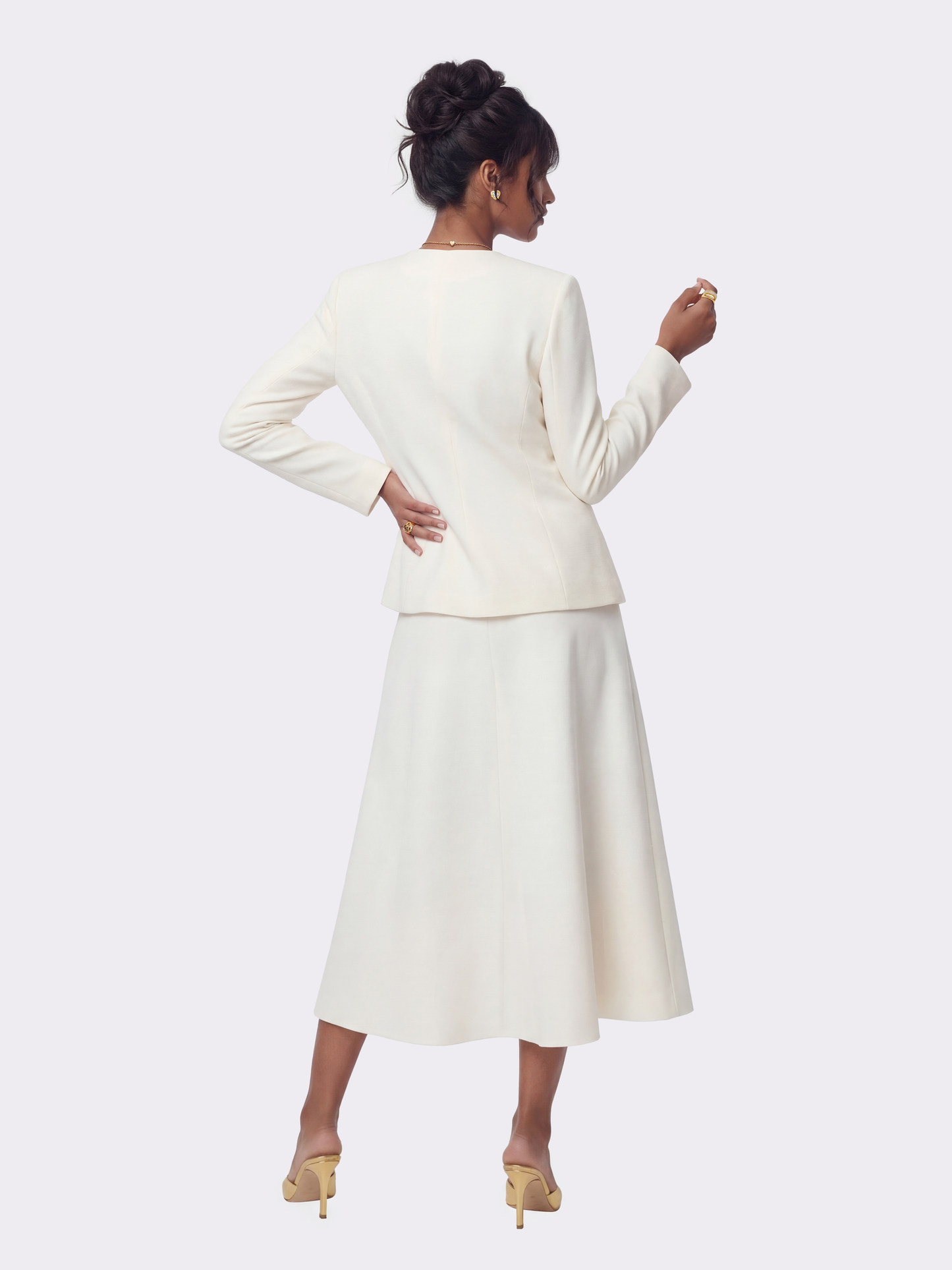 Natalia Tailored A-Line White Midi Skirt