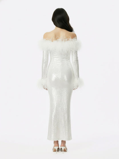 Neva Sequin Maxi Dress (White)