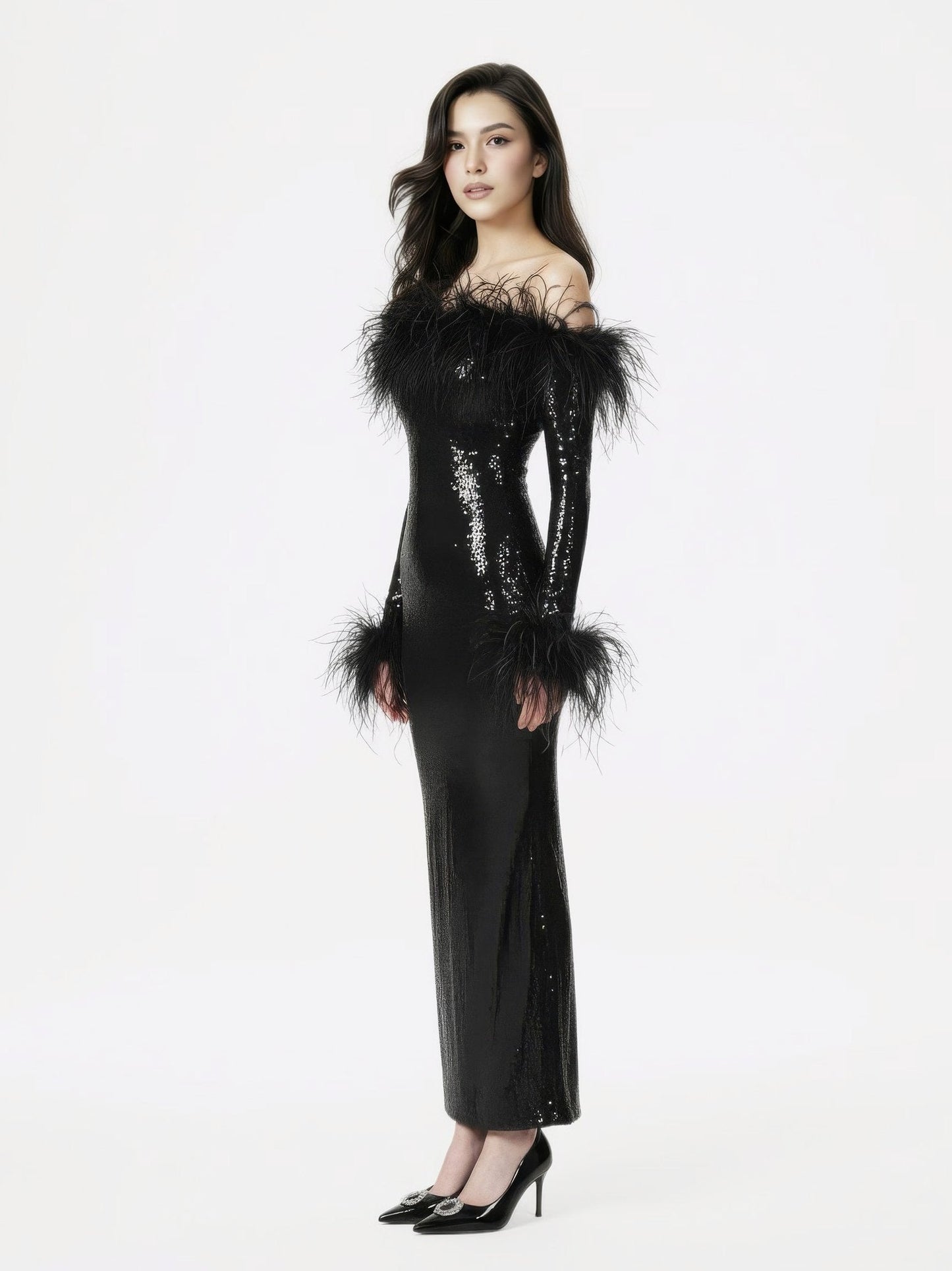 Neva Sequin Maxi Dress (Black)