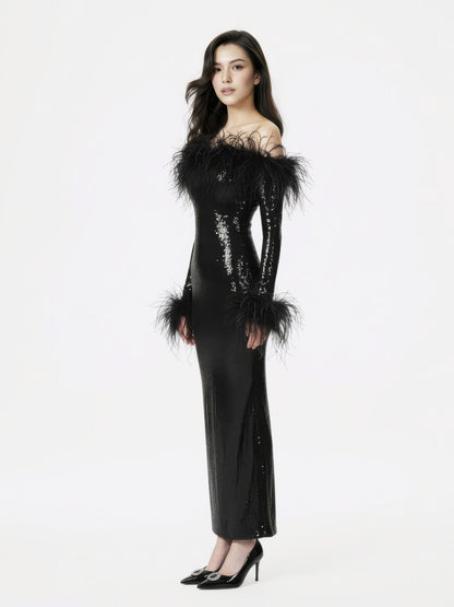Neva Sequin Maxi Dress (Black)