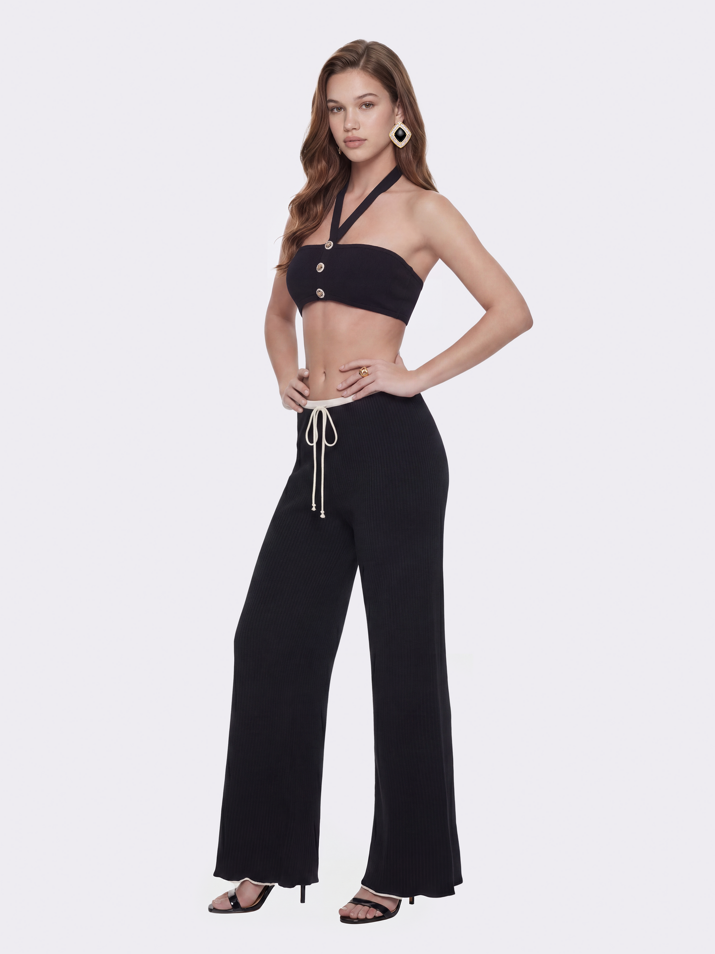 Charlotte Ribbed Black Pants