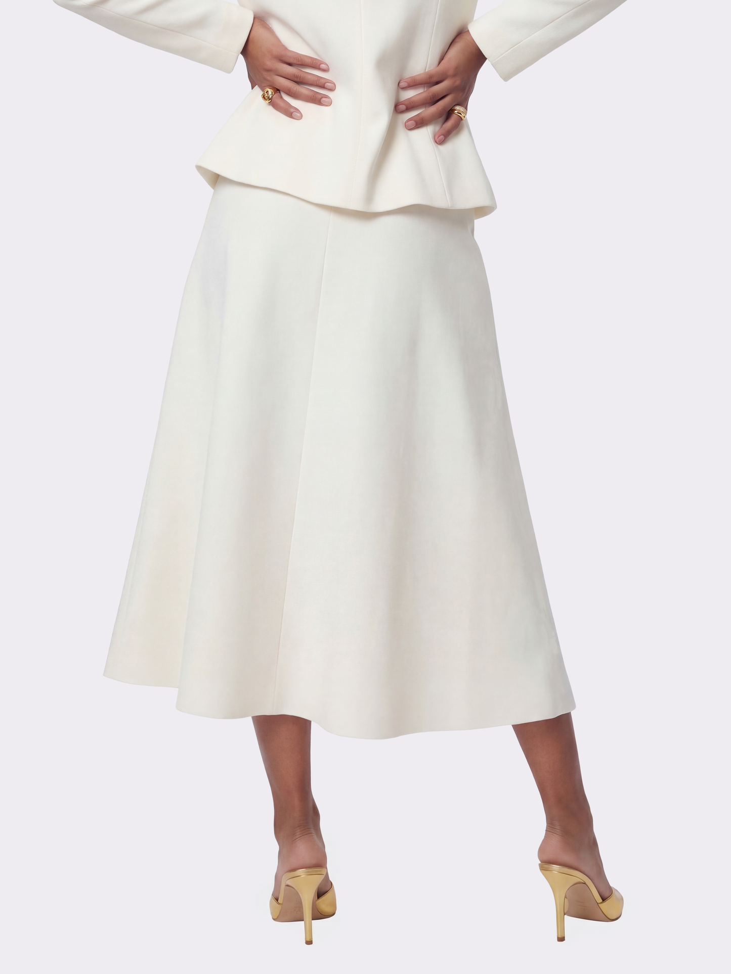 Natalia Tailored A-Line White Midi Skirt