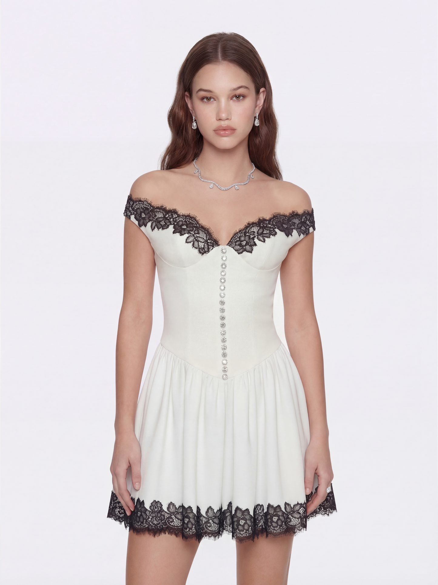 Isabela Lace Trim Off-Shoulder Mini Dress