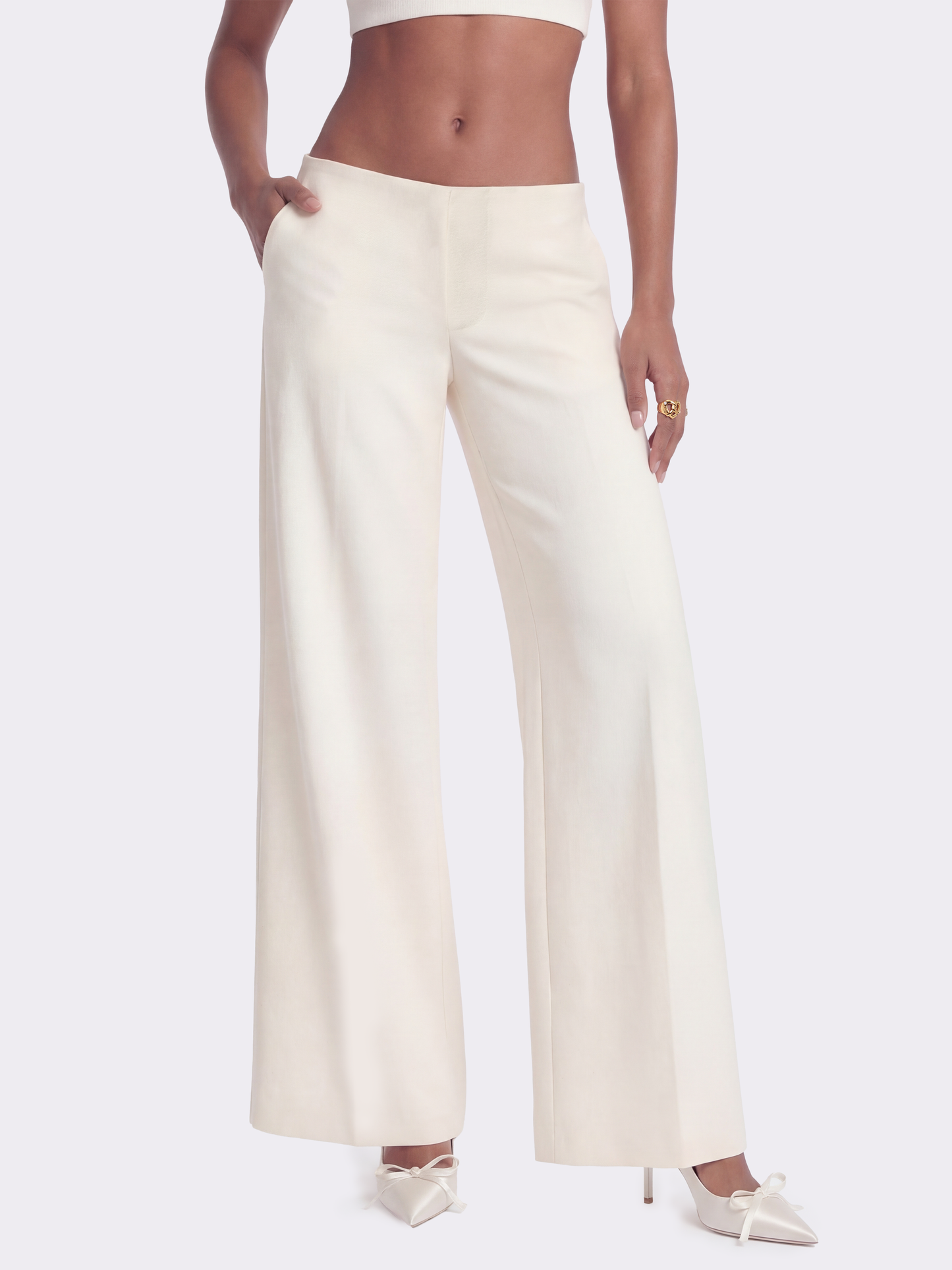 Juliette Textured Wide-Leg White Tailored Pants