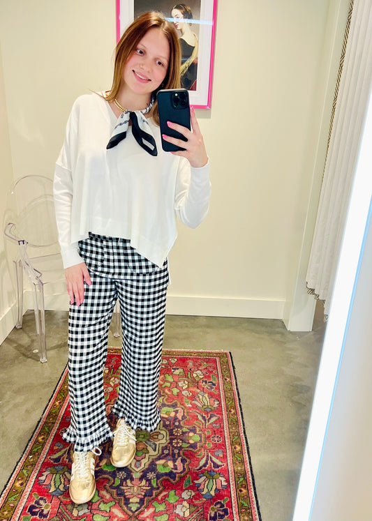Gingham Ruffle-Hem Pants