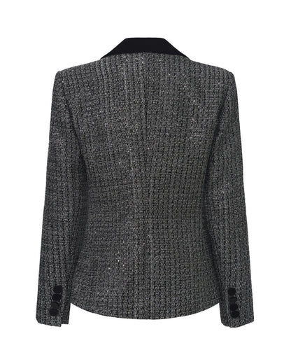 Maya Textured Lapel Black & Silver Suit Jacket
