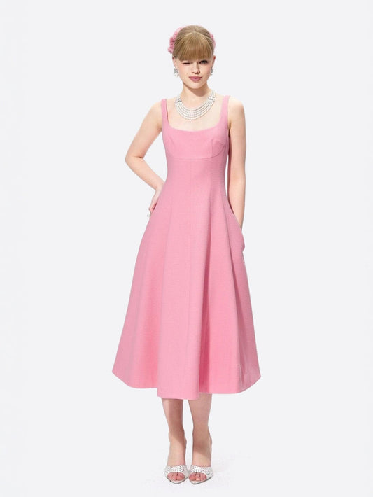 Josephine Square-Neck Pink Midi Dress