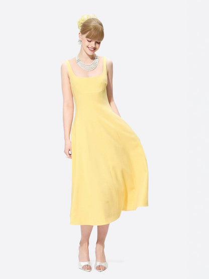 Josephine Square-Neck Yellow Midi Dress