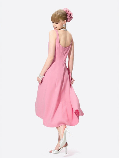 Josephine Square-Neck Pink Midi Dress