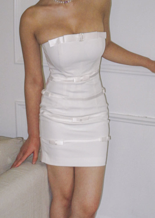 Lucie Bow Dress (White) (Final Sale)