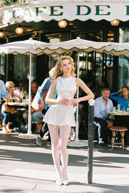 Lila Satin Mini Dress (White)