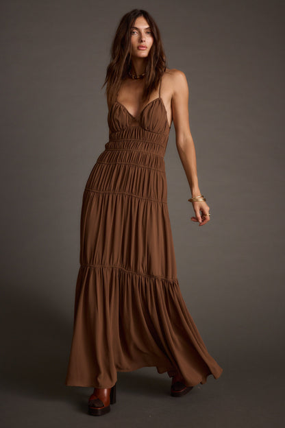 Adelina Mocha Maxi Dress