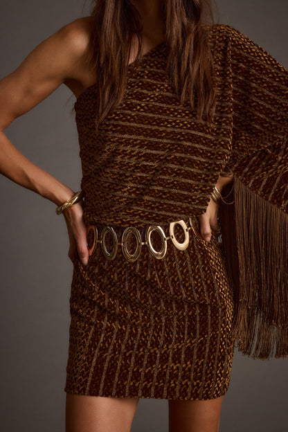Amberley Cognac Velvet Mini Dress