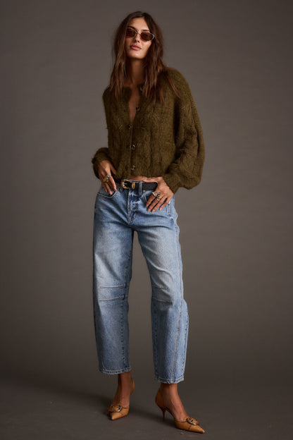 Archie Olive Cropped Cardigan