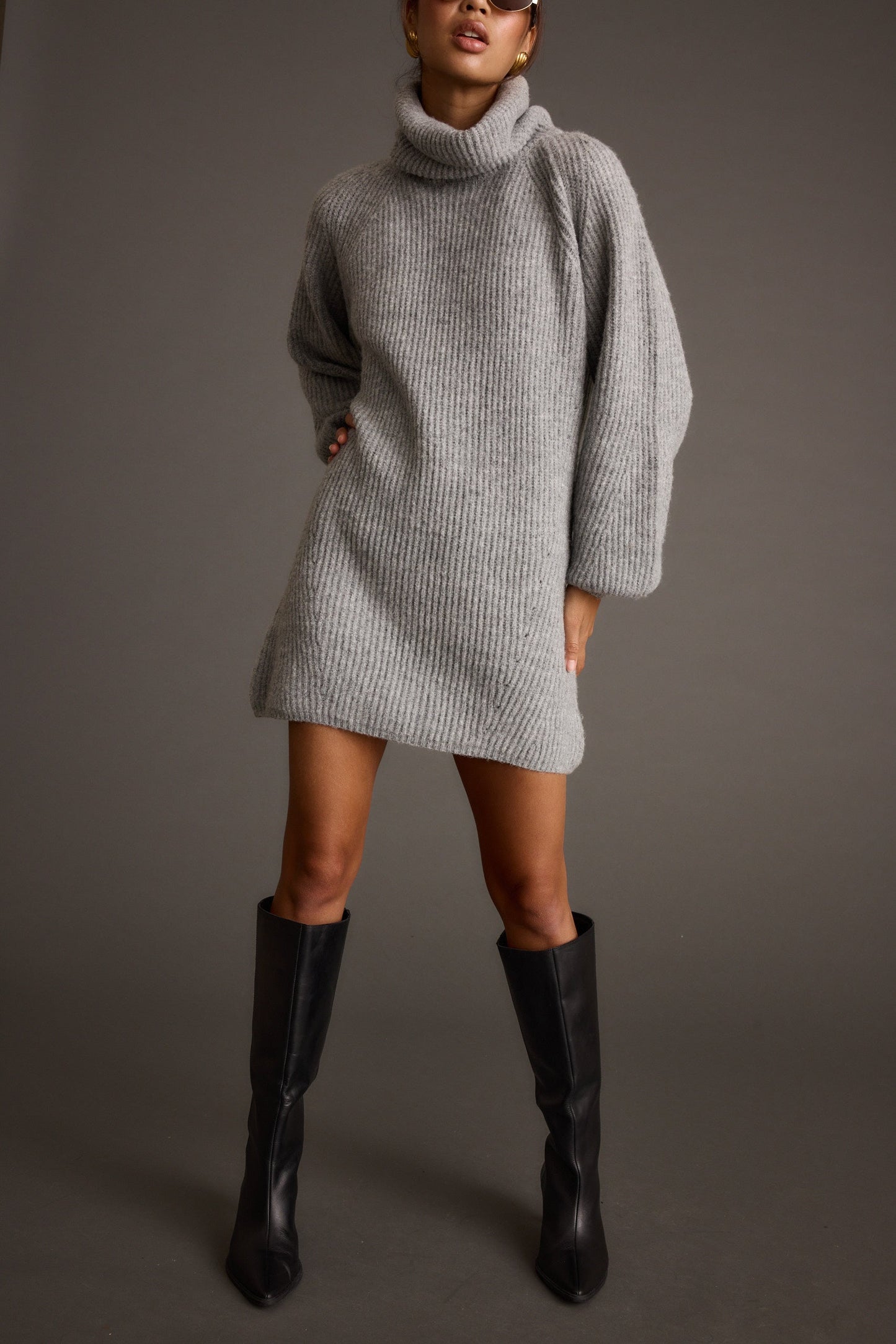 Beau Heather Grey Turtleneck Sweater Mini Dress