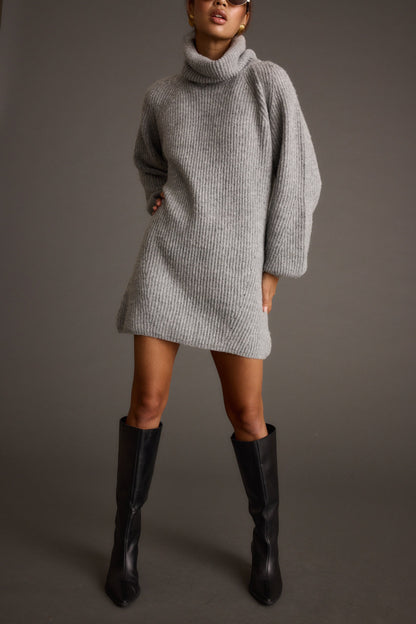 Beau Heather Grey Turtleneck Sweater Mini Dress