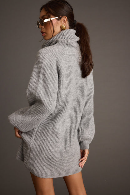 Beau Heather Grey Turtleneck Sweater Mini Dress