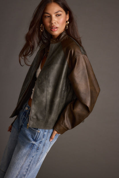 Bowery Color Block Moto Jacket