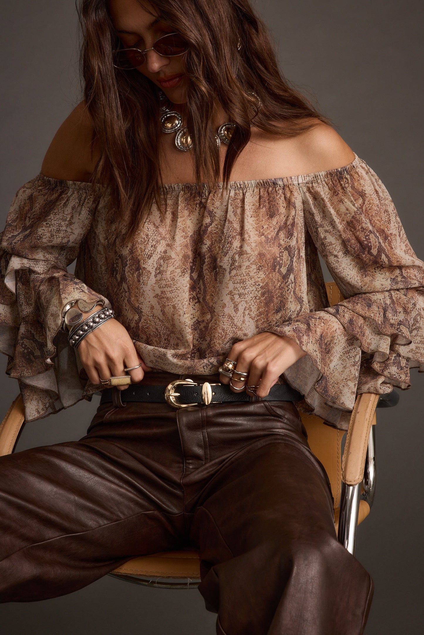Brinley Snake Off Shoulder Blouse