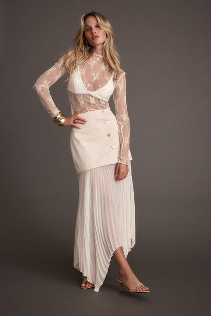 Whitney Bone Layered Pleated Maxi Skirt
