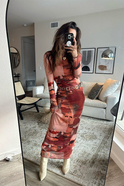 Casanova Printed Mesh Maxi Dress