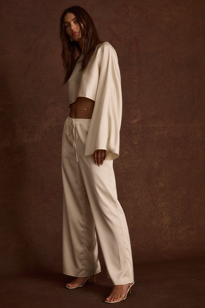 Clear Breeze Cream Satin Pants