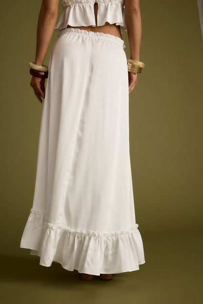 Dahlia White Satin Maxi Skirt