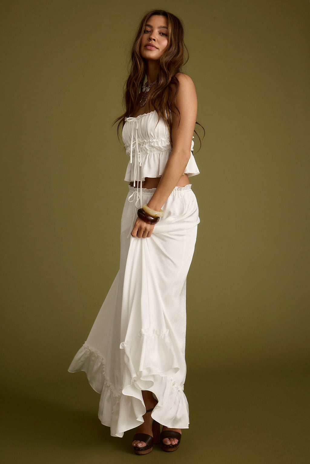 Dahlia White Satin Maxi Skirt