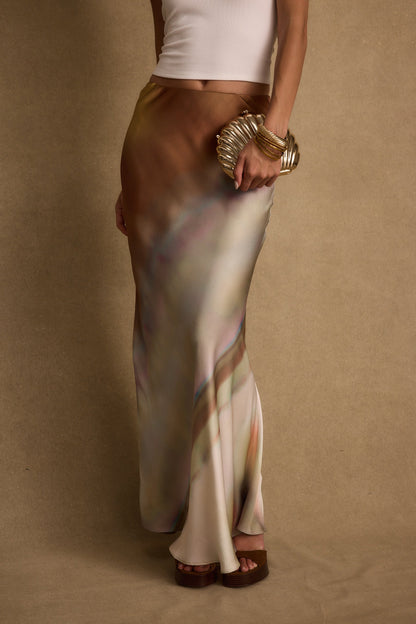 Dolce Golden Ombre Satin Maxi Skirt