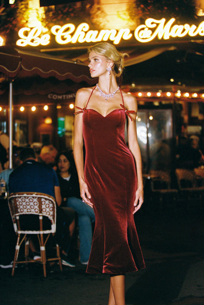 Althea Velvet Maxi Dress (Red)