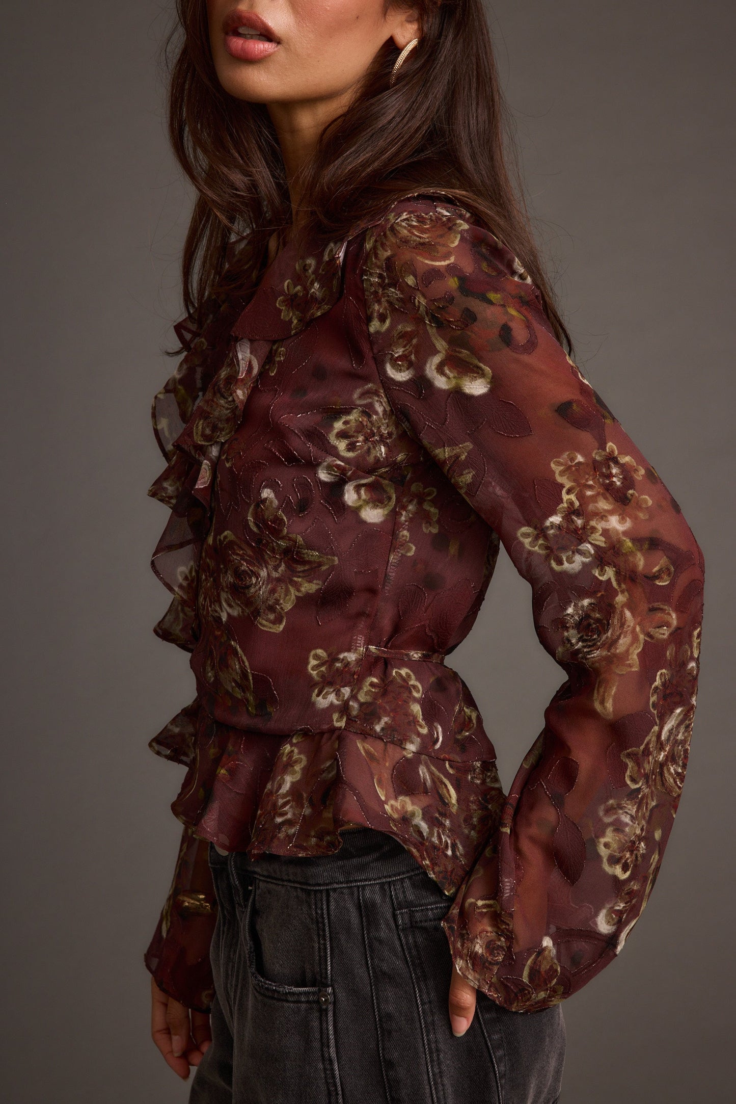 Dominique Plum Floral Blouse