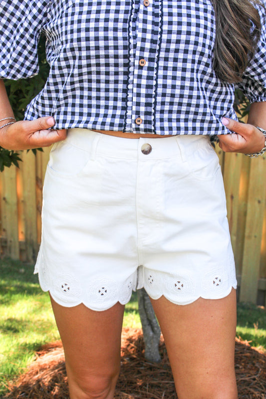 High Waist Eyelet Trim Shorts