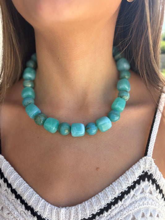 Marble Stone Cube & Ball Necklace