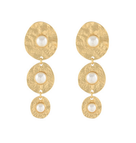 Linear Geometric Round & Pearl Earrings