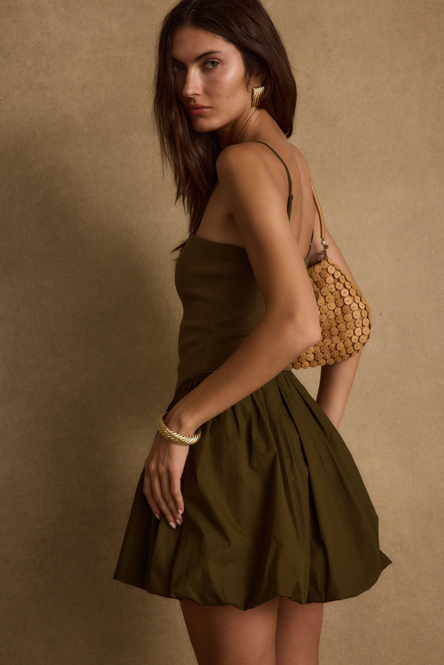 Eternal Olive Bubble Hem Mini Dress