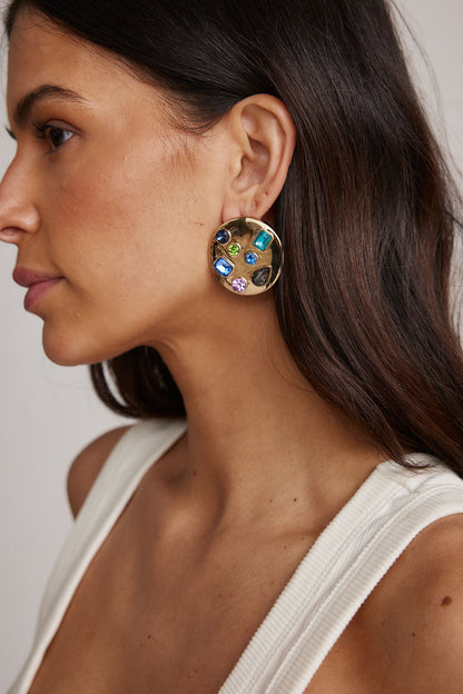 Evie Multicolored Gold Circle Earrings