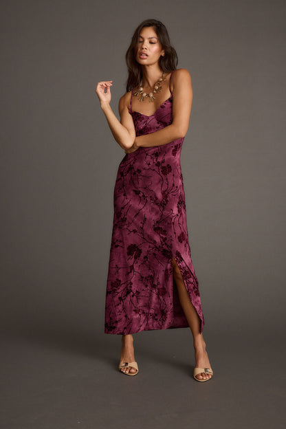 Evolution Bordeaux Burnout Maxi Dress