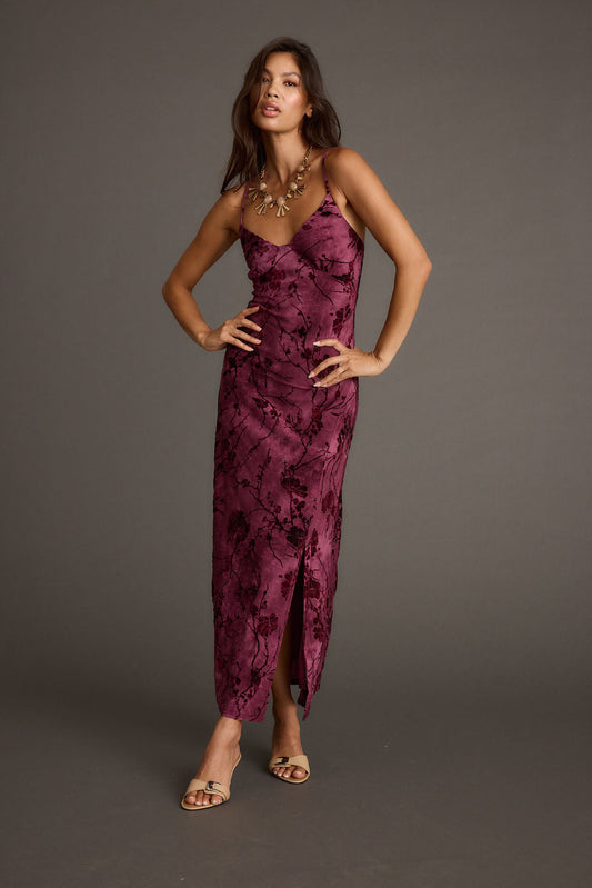 Evolution Bordeaux Burnout Maxi Dress